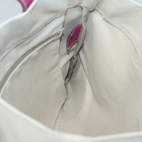 PRADA Hand Bag Canvas Leather Beige Purple Silver Auth - Picture 14 of 16